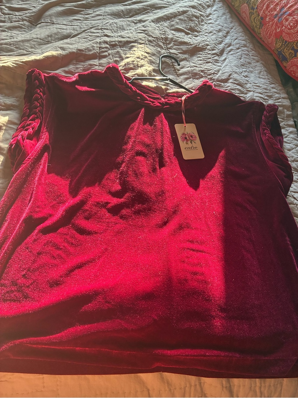 entro Velvet Braided-Trim Tank Top - Wine
